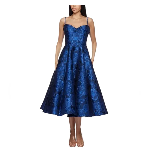 B Darlin Juniors' Sweetheart-Neck Jacquard Fit & Flare Dress Sz 0 Blue NWT Party - Picture 2 of 14